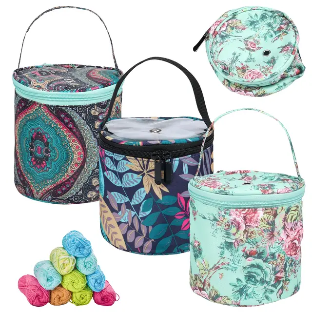 VAVPUP 3 Stück Garn Aufbewahrung, tragbare Faltbare Garn Tasche, Garnständer mit Reißverschluss, kleine Tasche für Strickzubehör, Strickaufbewahrung für Häkler