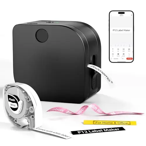 Phomemo P12 Etikettendrucker : Bluetooth Beschriftungsgerät Selbstklebend für Küche, Gewürzgläser, Vorratsdosen, Kleidung, Wasserfest, Haushaltsorganisation, Geschenk für Hausfrauen & Eltern