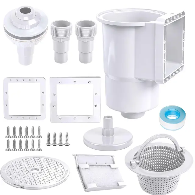 Skimmer Pool Set, Einbauskimmer für Aufstellpool Stahlwandpools, Einlaufdüse Großem Skimmer Korb, Schlauchanschluss 32/38mm, Poolreinigung Wasserpflege, Weiß