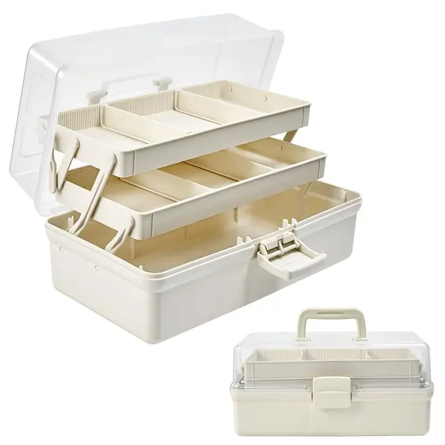 Medizinkoffer Nähkorb Näh Organizer Medikamenten Aufbewahrung 32x17x15cm 3-Regal Mehrzweck-Aufbewahrungsbox Sortierbox Organizer Box Bastelbox Nähkasten Medizinbox mit Griff für Bastel Make-up