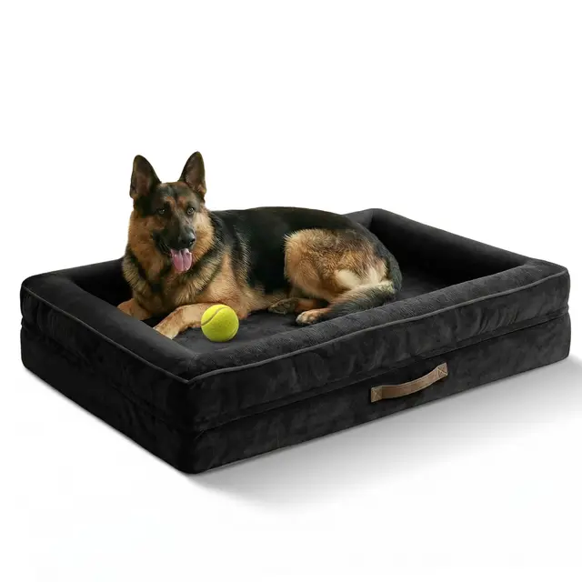 Upvilla Orthopädisches Hundebett XXL, Hundekorb Waschbar mit Eierförmiger Kistenschaum,Wasserdicht Hundesofa mit rutschfeste Unterseite und Vierseitiges Kissen (Schwarz, 137x91x19cm)