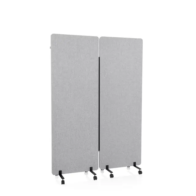 hjh OFFICE Mobile Akustik Trennwand 2er Set 177 x 60 cm FLEXMIUT Stoff Hellgrau Raumteiler mit Rollen & Gleiter 891001