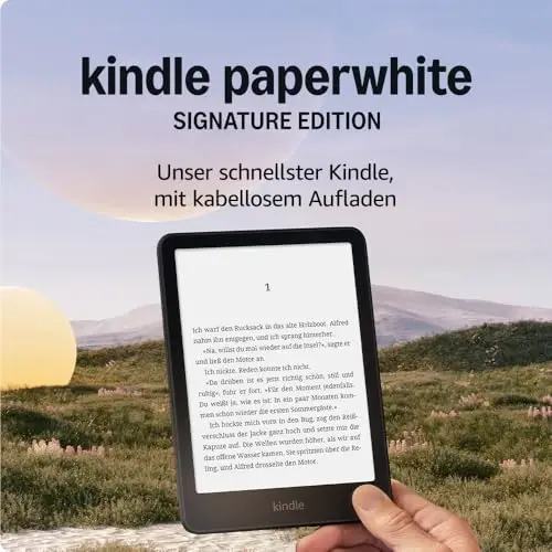 Amazon Kindle Paperwhite Signature Edition (neueste Generation) – Unser schnellster Kindle, mit Frontlicht mit automatischer Anpassung und kabellosem Aufladen – 32 GB – schwarz metallic