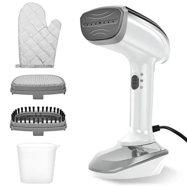 Steamer Dampfglätter - 1800W mit Schneller Keramischer Aufheizplatte, 25G/min Dampf, 2-in-1 Kleidung Dampfbügeleisen, mit 300ml Tank, Dampfbürste & Bügelhandschuh für Büro, Zuhause- Weiß