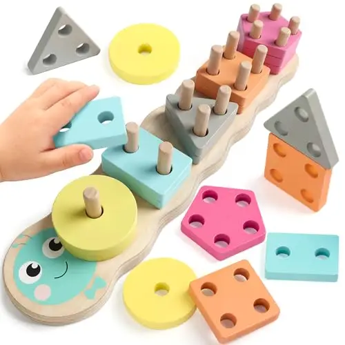 Montessori Spielzeug ab 1 Jahr - Holzspielzeug ab 1 Jahr Steckspiel & Motorikspielzeug für Baby & Kinderspielzeug & Lernspielzeug & Geschenk 1. Geburtstag Junge Mädchen(Caterpillar Design)