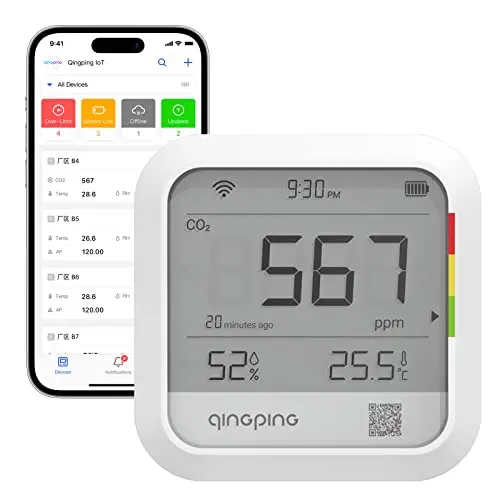 Qingping CO2 Melder Thermometer Hygrometer, Fernüberwachung über Qingping IoT, CO2 Messgerät Temperatur und Luftfeuchtigkeitsmonitor für verschiedene Szenarien, schnelle Alarmbenachrichtigung