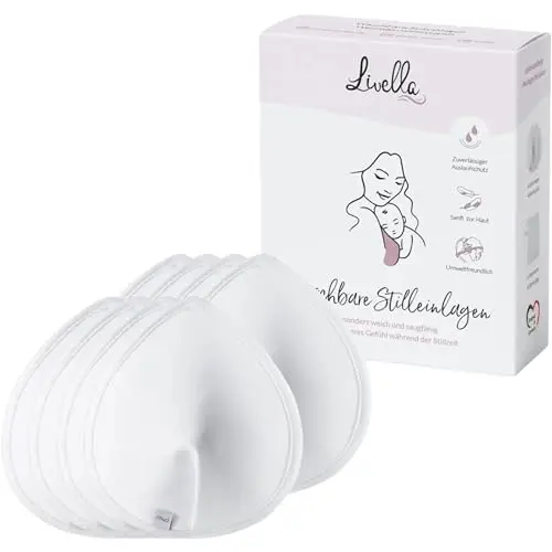 Livella | Waschbare Stilleinlagen (8 Stück) mit saugstarkem Kern aus natürlichen Bambusfasern/wiederverwendbar/inkl. Wäschenetz (Weiß)