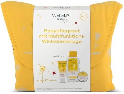 WELEDA Bio Baby Geschenk Set - Babypflege Naturkosmetik Geschenk Wickeltasche mit Windel Wundschutzcreme, Pflegeöl & Zauberbalsam. Optimales Pflegeset zur täglichen Pflege von Babys & Kleinkindern