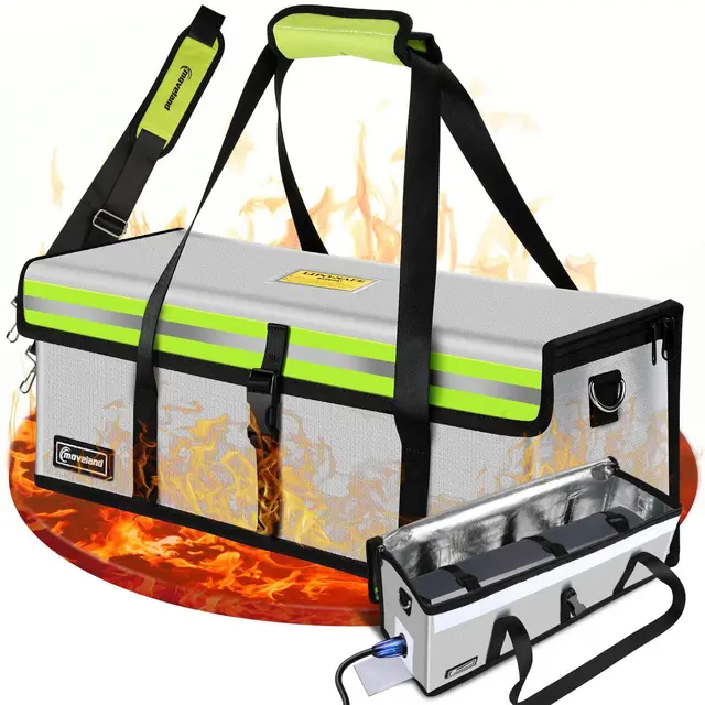 moveland Ebike Akku Tasche Feuerfest, bis 1400 °C - Explosionsgeschützte Akku Tasche, Geräumig 56 x 23 x 24.5 cm - Dreifachschutz akku box feuerfest mit Ladeanschluss - zum Laden Lagern Transportieren