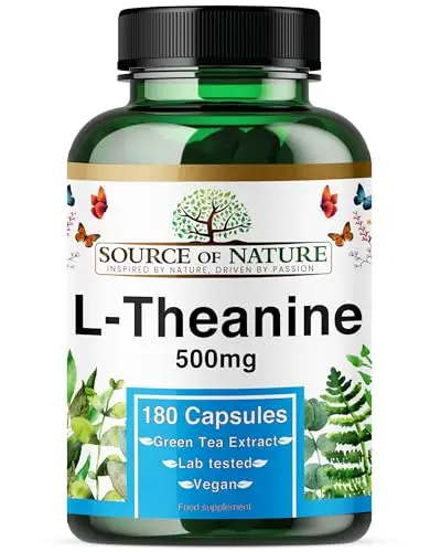 L-Theanin 500 mg – 180 Vegane Kapseln – Hochdosierte Aminosäure aus Grüntee | 6-Monatsvorrat | 98% Rein, Keine Zusatzstoffe | Hergestellt in Dänemark