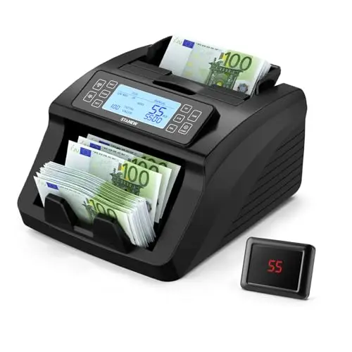 Geldzählmaschine,Zählmodi nach Bündel und Schnitten, professioneller Geldscheinzähler Euro, STANEW,UV/MG/IR, Geschwindigkeit >1000 Stück/min, EUR/USD/GBP, tragbarer Geldzähler mit Affich