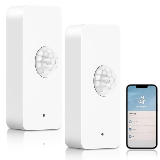WiFi Bewegungssensor, 2 Stück Smart Bewegungsmelder Drahtloser Bewegungssensors mit Fernüberwachungs App, Kompatibel mit Smart Life/Tuya APP/Alexa, Sprachbefehl