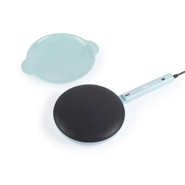 Giles & Posner Handheld Pancake Maker – 20 cm Aluminiumplatte, PFAS-freie Antihaftbeschichtung, Bereitschaftsanzeigen, sofortige Crêpes, mit Griff, Teigschüssel, 600W, Blau