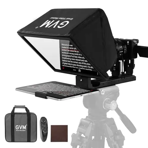 GVM 12" Teleprompter mit Fernbedienung und App, zusammenklappbarer Teleprompter für Pad Tablet, Telefon, DSLR Kamera, Prompter mit Tragetasche, reflektierendes HD Display, für Videoaufnahmen/Vlogger