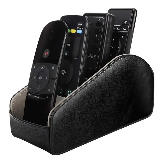 MoKo Fernbedienungshalter, TV-Fernbedienung aus Leder Remote Caddy Desktop Organizer 5 Fächer für Fernbedienungen, Büromaterial, Aufbewahrung von Medienzubehör und Organizer - Schwarz