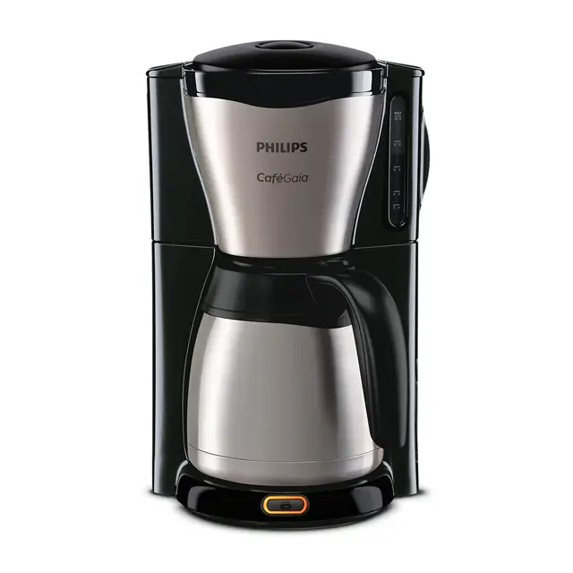 PHILIPS Café Gaia Filterkaffeemaschine – Edelstahl-Thermoskanne, Tropf-Stopp, Intensives Aroma, Automatische Abschaltung, 1.300 ml, Schwarz (HD7546/20)