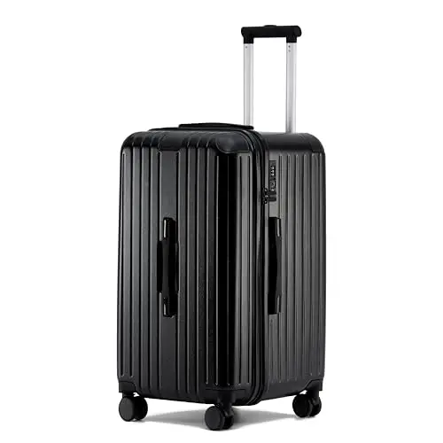 LIGHTGO Großraum-Koffer 23 kg - 100% PC-Material - 3-stufiger Teleskopgriff - Stoßfester Eckenschutz - Größen 22/27/29,5 Zoll(Schwarz 22 Zoll)