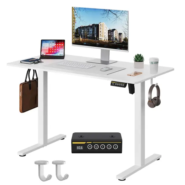 Elektrischer Höhenverstellbarer Schreibtisch, Stehpult mit Feststellbaren Rollen, Ergonomischer Arbeits- und Computertisch 100 * 60CM Weiß