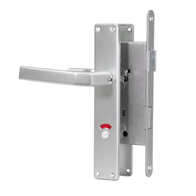 WC-Tür-Schloss Set 18x235 silber abgerundet DIN Links mit Griffen und Blenden F1