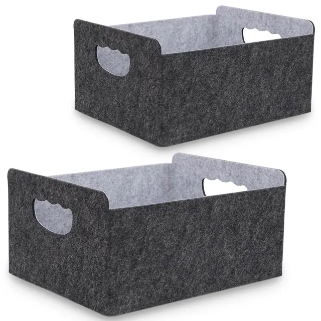 Filzkorb Aufbewahrungskorb aus Filz, Organizer Box für Schrank & Regal, Faltbarer Aufbewahrungskorb, Filzbox für Zuhause und Büro,Schwarz-grau ( 2 Stück )