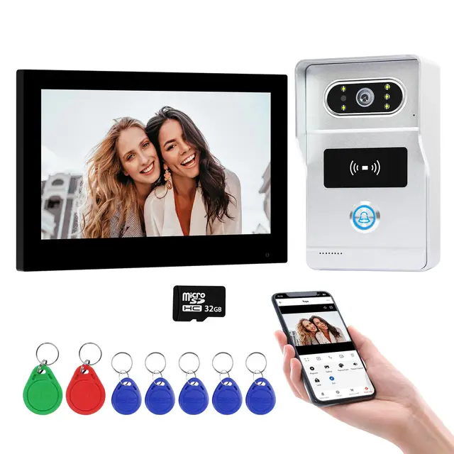2 Draht WLAN Kabellose Video Türsprechanlage, 1080P HD 7 Zoll Touchscreen Video Intercom System für Zuhause, Video-Türglocke-Kamera mit Monitor, Aufzeichnung, APP/RFID-Karte Entsperren
