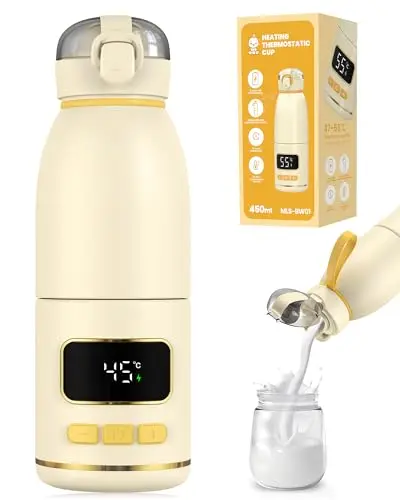 eSynic Babyflaschenwärmer 450ml Kapazität 15000mAh Akku Tragbarer Flaschenwärmer Edelstahl 316 Schnellaufheizung in 2-3 Min. Muttermilch & Wasser USB-C Ladeanschluss BPA-frei Reisen & Nachtfütterung