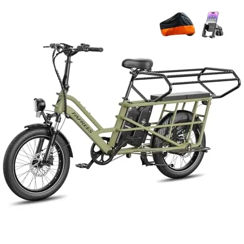Fafrees FF20CUV, Longtail E-Bike 20 * 3.0 Zoll, E-Lastenrad 250W 25km/h, Ebike Damen 12Ah*2 / 15Ah*2 Akku, E-Fahrrad 75N.m Reichweite 100-140km/120-170km, Tragkraft 200kg