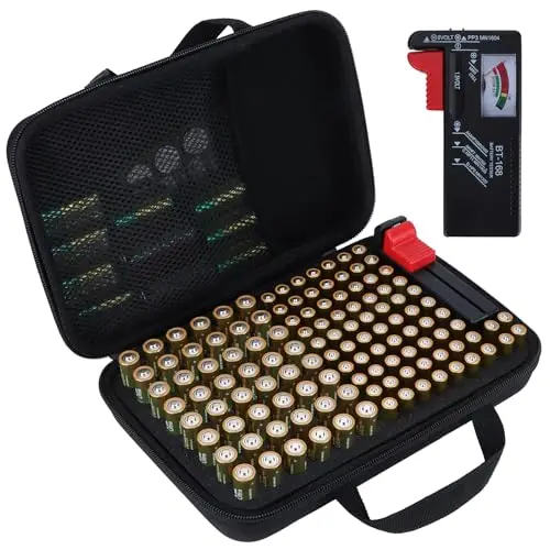 Hart Batterie Organizer Aufbewahrungsbox kompatibel mit 122 Batterien AA AAA C D 9V (Batterien sind Nicht enthalten), S Größe Tasche