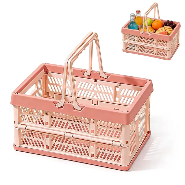 Klappkorb Faltbar, 2 Stück Klappbox Klein mit Henkel 19 L, Stapelbar, Multifunktionaler Aufbewahrungskorb als Picknickkorb Obstkorb Gemüsekorb für Haushalt