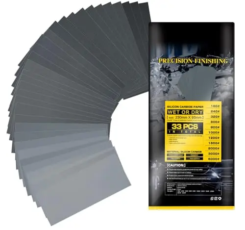 Schleifpapier 5000/3000/2000/1500/1200/1000/800/600/320/240/180 feine Körnung Schleifpapier Set | 33 Stück Trocken I Nassschleifpapier 23 x9.5 cm