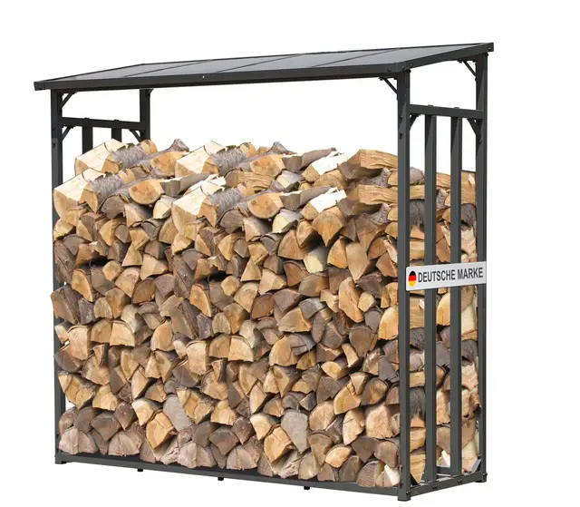 QUICK STAR Metall Kaminholzregal Außen 185 x 70 x 185 cm, Pro - 40 mm Stahlprofil, Anthrazit, Wetterfest, Kapazität 2,3 m³ (3,5 SRM), XXL Garten Kaminholzunterstand Stapelhilfe