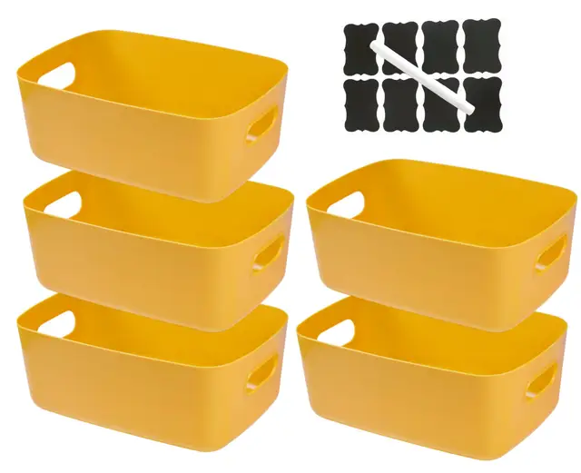 5 stück Aufbewahrungsbox Kunststoff Gelb 20×14.7×7 cm, Aufbewahrungsboxen mit Griff,Boxen Aufbewahrung Badezimmer,Stapelbare Aufbewahrung Organizer Box Korb Boxen für Küche