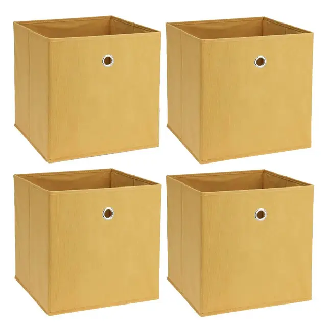 Murago - 4er Set Faltbox ca. 30x30x30 cm Gelb - Würfel Aufbewahrungsbox faltbar Aufbewahrungskörbe Einschub Korb Boxen Box Stoff Senfgelb für Deko Einrichtung Büro Wohnzimmer Regalkorb Klappbox