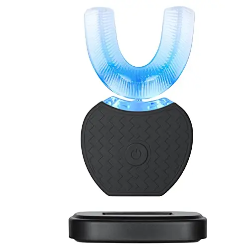 Automatisch Ultraschall Zahnbürste,Elektrische Zahnbürste 360 ° Vollautomatisch Ultraschall Wasserdicht IPX7 AI Automatische -Speicherfunktion Blu-ray-Bleaching Kabelloses (Schwarz)