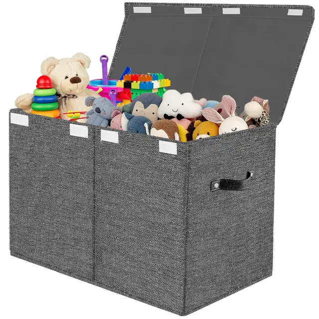 Aufbewahrungsbox Spielzeugkiste mit Deckel Kinder - Aufbewahrungskiste 83L Faltbar Aufbewahrung mit Griffen Groß für Spielzeug Kleidung Bücher Schlafzimmer (Dunkelgrau)
