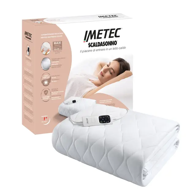 Imetec Scaldasonno Adapto, Maxi-Spann-Wärmeunterbett für Einzelbett, 195x90 cm, geringer Stromverbrauch, schnelle Erwärmung, indiv. Temperatur, hypoallergenes gestepptes Gewebe, Steuerung mit 6 Temp.
