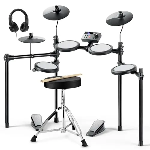 Donner DED-70 E Schlagzeug Elektronisch für Kinder, Electric Drum Set für Anfänger mit 150 Sounds 4 Quiet Mesh Pads 9" Becken Thron Kopfhörer Sticks 2 Pedale Weihnachten Geburtstag Geschenk für Kids