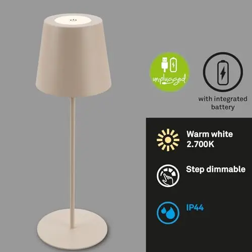 BRILONER LED Tischlampe kabellos 36x10,5 cm Beige