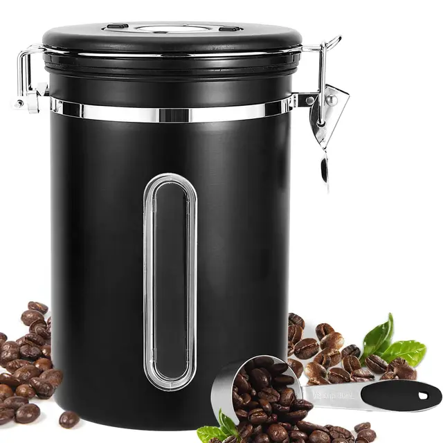 Royouzi Kaffeedose Luftdicht Edelstahl 1,8 L Schwarz