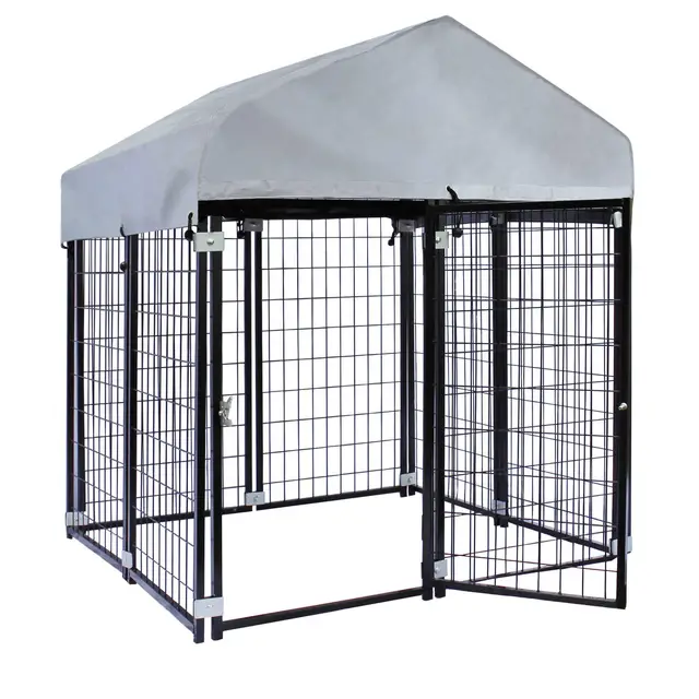 Wiltec Hundezwinger mit Überdachung 121 x 121 x 137 cm, Hundehütte mit Sonnendach, Robustes Outdoor Hundehaus mit Stäben aus Stahl