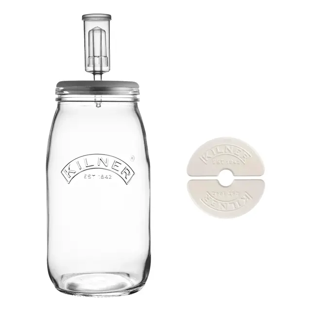 Kilner Fermentier Set 3 Liter, Einmachglas mit Gärdeckel, Keramikgewichte | Fermentierungsglas aus Glas und Silikon, für Sauerkraut, Kimchi, Gurken, spülmaschinengeeignet, 1.497 g