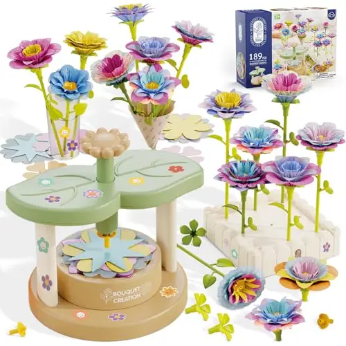 DIY Blumen Bastelset für Kinder ab 3 Jahren, Kunststoff Blumensträuße Basteln Spielzeug, Blumenpresse Kinder, Blumengarten Spielzeug, Kreativ Geschenkidee für Mädchen, Geburtstags- & Festtagsgeschenk