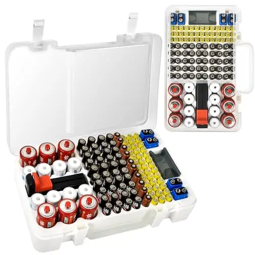 Batterie Aufbewahrungsbox Batteriebox Storage Boxes Organizer Tasche für 120+ AA AAA 9V C D Lithium Batterien, Akku aufbewahrungsbox Batteriekasten mit Wandmontage Design (Batterien Nicht Enthalten)