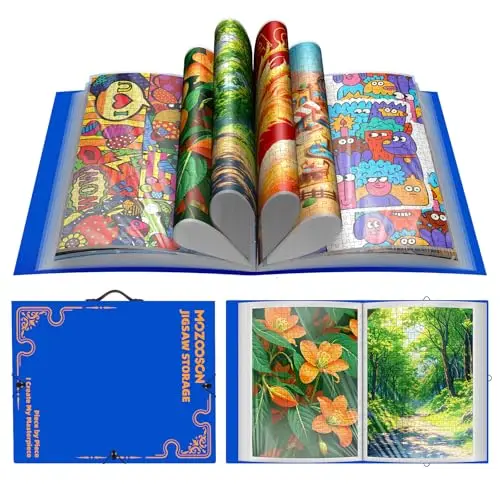MOZOOSON Puzzlemappe 1000 Teile, Stabile Puzzle Aufbewahrung [INKL. 6X Puzzlefolie], Zubehör Tragbar mit 25 Taschen, Organizer für bis zu 50 Werke, Staubdichtes und Schützendes