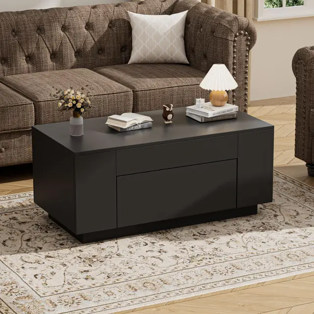BonVache Couchtisch, Beistelltisch Couch, Wohnzimmertisch Holz mit Stauraum, Coffee Table, Kaffeetisch mit Versteckter Schubladen, Coffee Table, Sofatisch Tisch für Wohnzimmer, 90*50*42cm, Schwarz