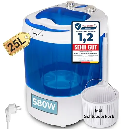 WONEA Mini-Waschmaschine 25 Liter mit Schleuder, bis 3 kg, 580 Watt