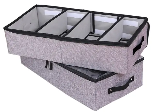 AARAINBOW Stoff Unterbettkommode mit Verstellbaren Zellen, Unterbett Schuhe Aufbewahrungsbox mit Deckel, 2 Stück, 24L, 58 cm, Faltbare Unterbett Schuhe Kleidung Aufbewahrung mit Griff (2 Grau)
