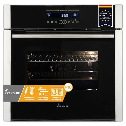 KKT KOLBE Einbaubackofen 60 cm autark | 70L | 3,2kW | Katalyse | Drehspieß | Pizzafunktion | Grill | Heißluft | Teleskopauszüge | Automatik-Timer | EB8016ED