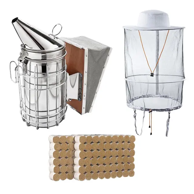 Imkerei-Werkzeug-Set,Bienenstock-Räucher,Imker-Zubehör für Imkereibedarf,Bienenzuchtwerkzeug Starterset,Smoker Bienen,imkerhut mit Schleier