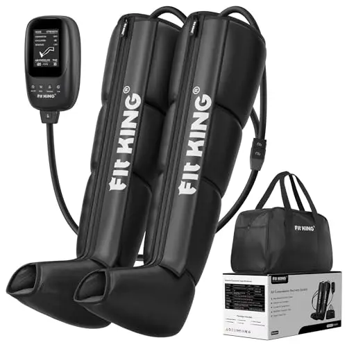 FIT KING Beinmassagegerät mit Luftkompression für Fuß Waden und Oberschenkel Massagegerät für Beine 4 Massagezonen, 3 Modus & 8 Intensitätsstufen ideal zur Muskelentspannung nach dem Sport (Mittel)